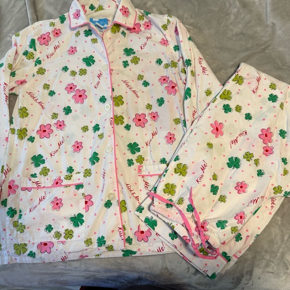 Nick‎ & Nora "Kiss Me!" Woman’s Pajama Set Rare Vintage Floral Print Sz Sm - Picture 4 of 14